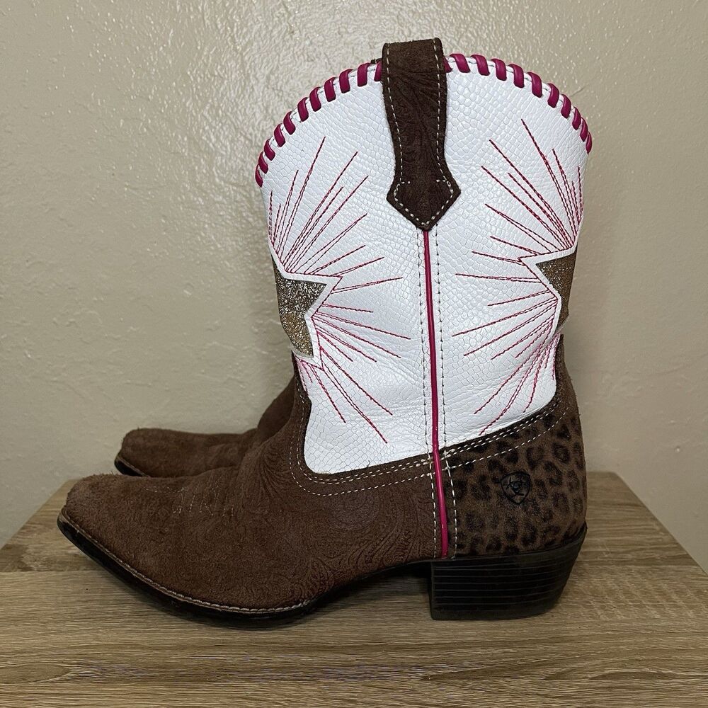 Ariat Kids' Heritage Star Western Boot Youth Sz 4 Pink White Star Leopard